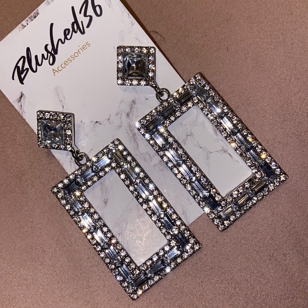Silver Rhinestone Drop Earrings. Brand New, Never worn.